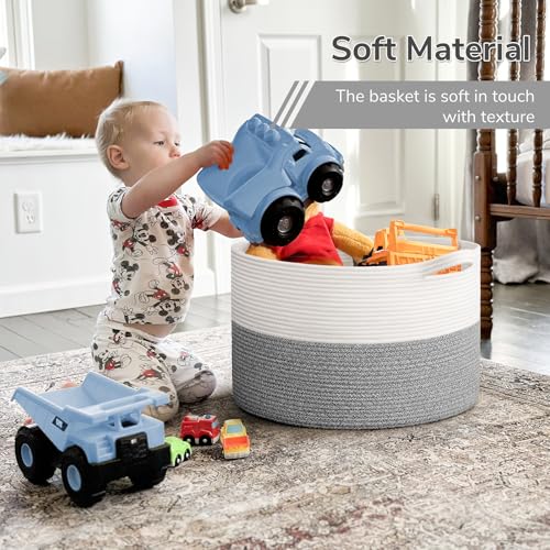 INDRESSME Large Cotton Rope Storage Basket with Handles, 90L Grey R37552