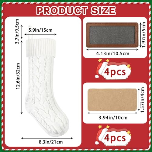 4PACK Christmas Stockings 18Inches Cable Knitted with Name Tags Red White U8263