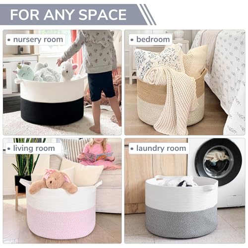 INDRESSME Large Cotton Rope Storage Basket with Handles, 90L Grey R37552