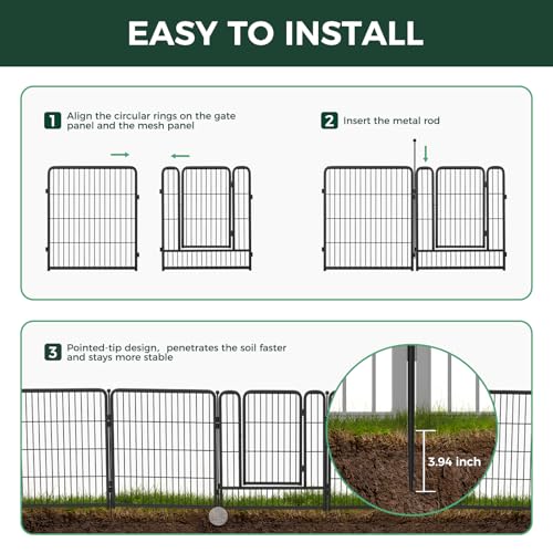 FXW Garden Fence 40in x 36ft, 16 Panels Decorative Metal Dog Fence for Yard, Black J952