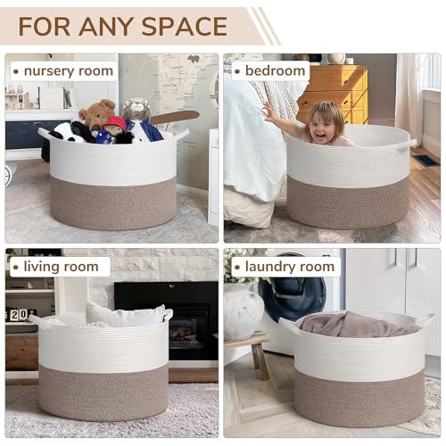 INDRESSME Large Cotton Rope Storage Basket with Handles, 90L Grey R37552