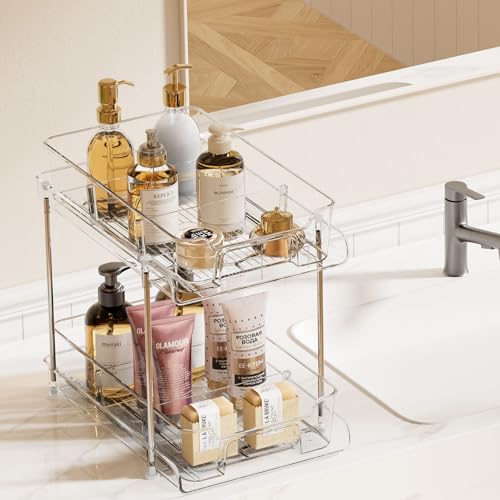 Vtopmart 4 Pack 2 Tier Clear Under Sink Organizer with Pull-Out Track E175