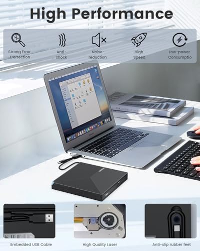 External CD DVD Drive for Laptop, USB 3.0 Type-C, Slim Portable Burner T70166