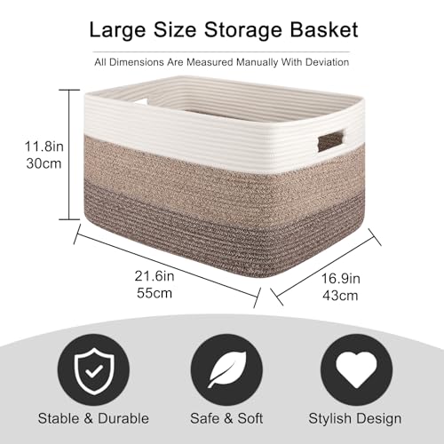 OIAHOMY Large Rectangle Woven Blanket Basket with Handle, Gradient Blue B58762