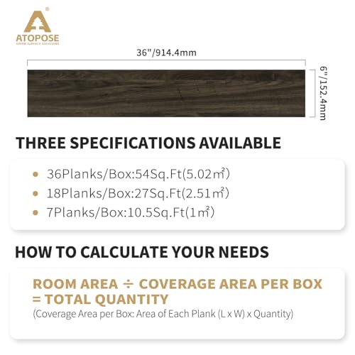 ATOPOSE Peel and Stick Vinyl Flooring 36pcs 6"×36" Wood Effect Waterproof D74600
