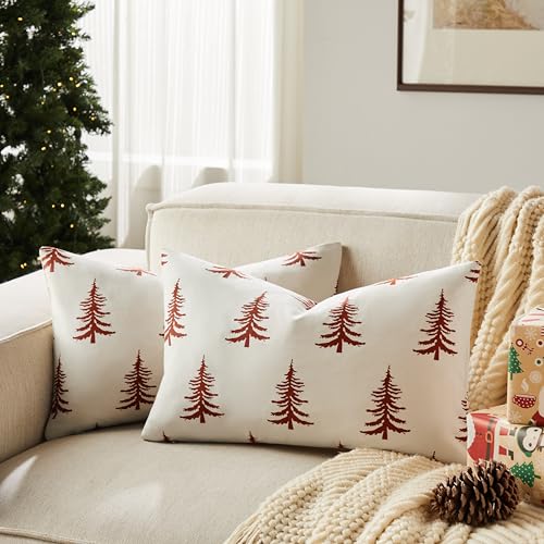Christmas Pillow Covers Set of 2, 18x18 Inch, Green Winter Tree Print Z3499