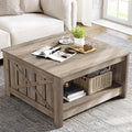 YITAHOME Coffee Table Farmhouse Coffee Table with Storage Rustic Wood Cocktail Table,Square Coffee Table for Living Meeting Room with Half Open Storage Compartment,Brown