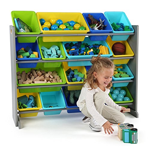 Humble Crew Supersized Toy Storage Organizer with 16 Removable Bins, Grey/White D772791