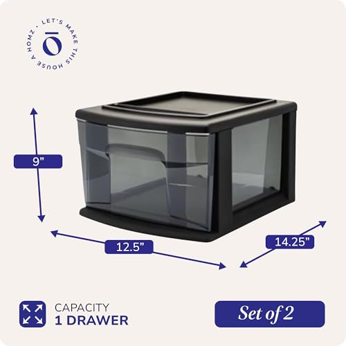 HOMZ 2-Pack 1-Drawer Storage Cart, Clear Plastic, White Frame Y898