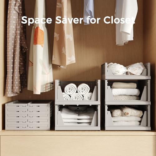 Pinkpum 5 Pack Stackable Plastic Storage Basket Foldable Closet Organizer H484802