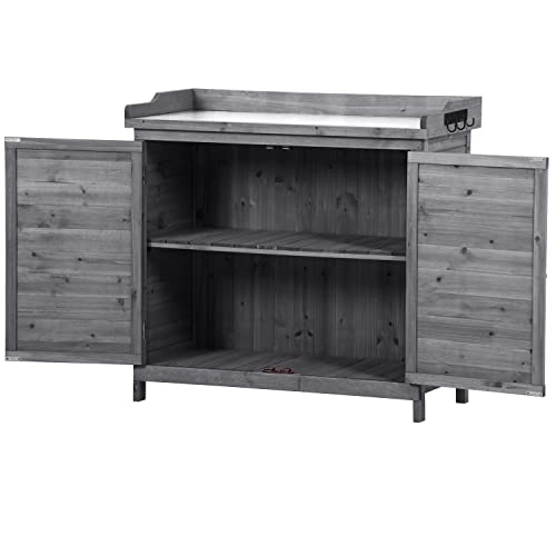 Merax 66" Outdoor Farmhouse Wooden Potting Bench Table with 2 Drawers and Cabinet, Brown U7933