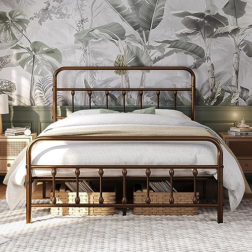 Yaheetech Classic Metal Platform Bed Frame with Victorian Headboard, Full Size Black T81083