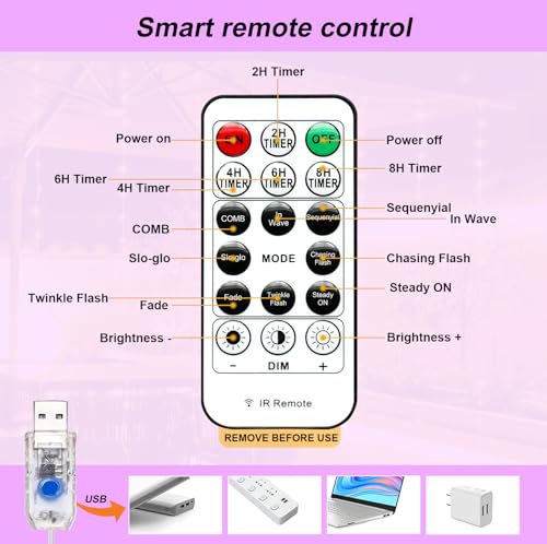 600LED Curtain Lights for Bedroom, Warm White, 8 Modes Y367582