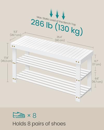 SONGMICS 3-Tier Bamboo Shoe Rack Bench, Entryway Storage, Ink Black X802