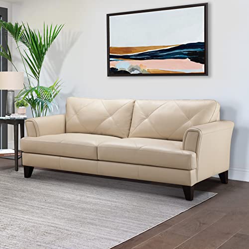 Abbyson Living Top Grain Leather Loveseat, Cream