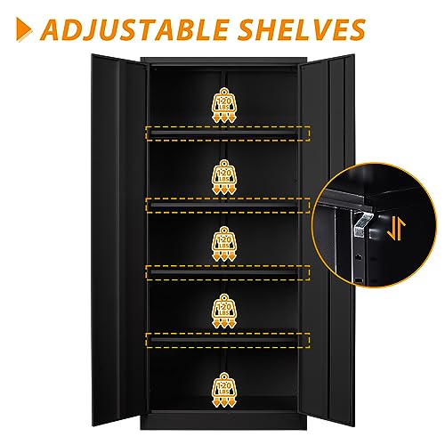 Metal Storage Cabinet with Doors and Shelves, 71" Locking Steel, White L799