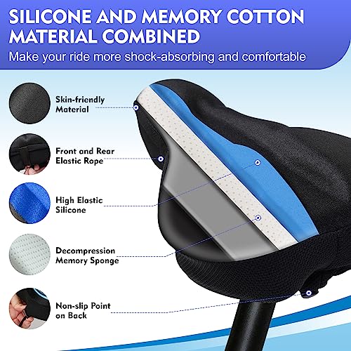 Gel & Memory Foam Bike Seat Cushion Cover for Women & Men, 3-Zone Comfort for Indoor & Outdoor Bikes Q68747