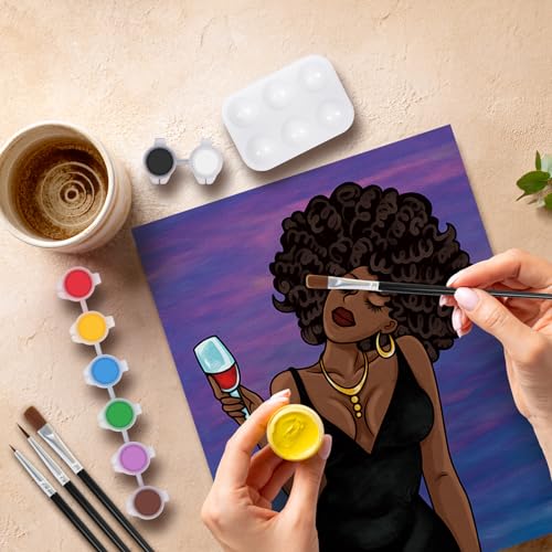 VOCHIC Paint and Sip Kit, Pre Drawn Canvas Painting Set for Adults Kids, 8 Acrylic Colors, 3 Brushes, 1 Palette (12x16) V41124