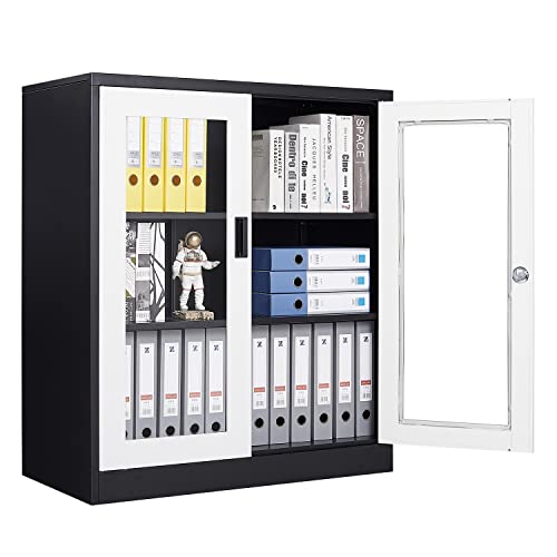 Metal Storage Cabinet with Doors and Shelves, 71" Locking Steel, White L799