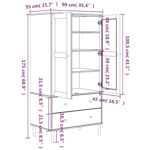 vidaXL Solid Pine Wood Wardrobe White Rattan Look U2650