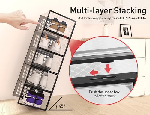 Kuject X-Large Clear Plastic Stackable Shoe Storage Boxes, 12 Pack, Blue Y142131