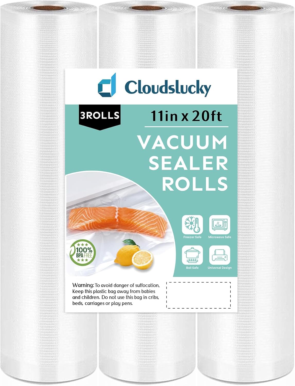Vacuum Sealer Food Saver Rolls Bag 11"X20' 3Pack, BPA-Free Thick Seal Meal Bags Roll, Commercial Customize Size, Sous Vide Cooking Vacuum Seal Rolls, Meat Cheese Dry Goods