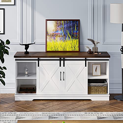 IDEALHOUSE Farmhouse TV Stand for 65 Inch TV with Storage and Shelves, White B5642