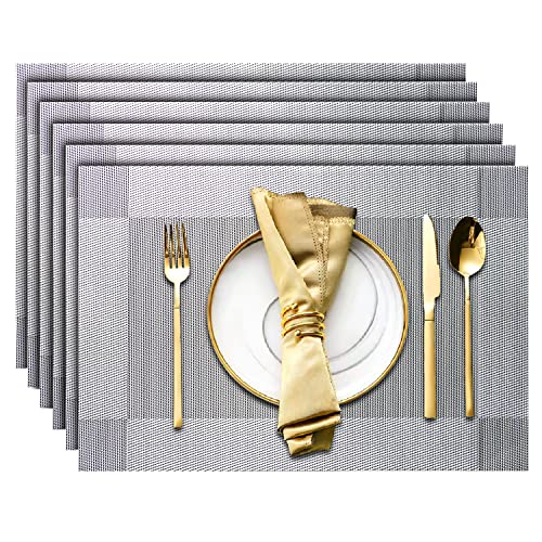 Placemats Set of 6, Table Placemats Heat Resistant Woven Placemats Washable PVC Place Mats Woven Vinyl Placemats Non-Slip Stain Resistant Kitchen Table Placemats Easy to Clean…