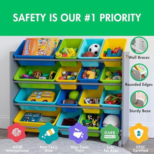 Humble Crew Supersized Toy Storage Organizer with 16 Removable Bins, Grey/White D772791
