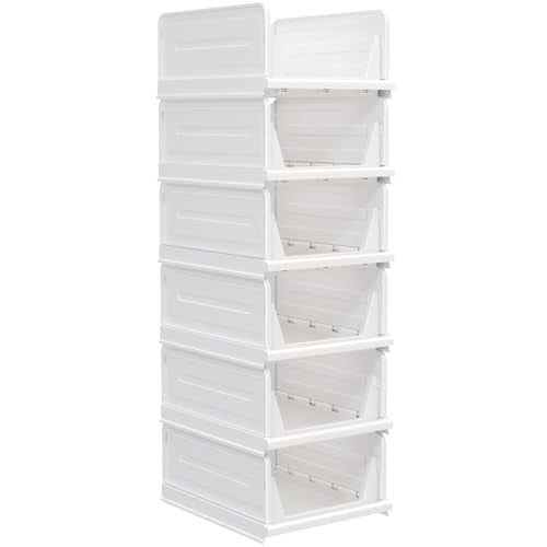 CTSNSLH 5 Pack Folding Closet Organizers Storage Box, Stackable Bins, White B5705