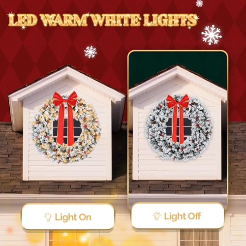 VINGLI 48 Inch Pre-lit Artificial Christmas Wreath with 150 LED Lights T885