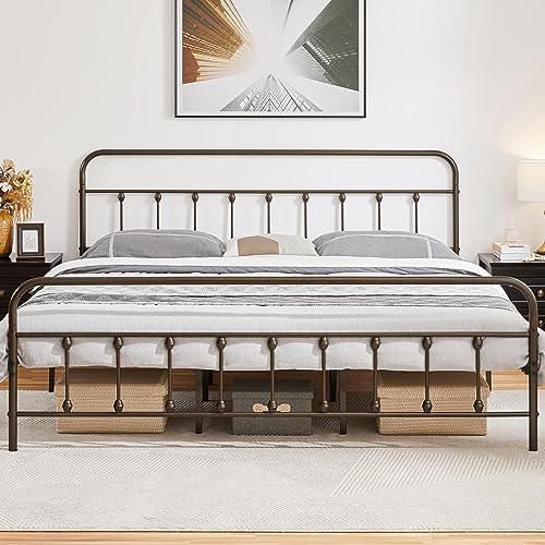 Yaheetech Classic Metal Platform Bed Frame with Victorian Headboard, Full Size Black T81083