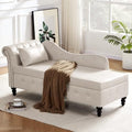Tufted Velvet Chaise Lounge Indoor with Storage, Button Tufted Chaise with Nailhead Trim, Upholstered Rolled Arm Lounge Chair for Living Room Bedroom Office, Beige