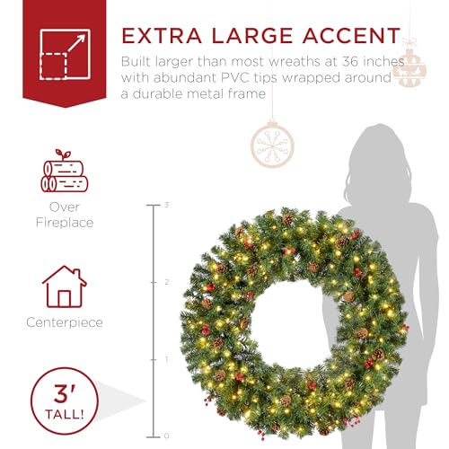 Best Choice Products 60in Pre-Lit Fir Christmas Wreath with 300 LED Lights E577048