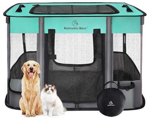 Foldable Dog Cat Playpen with Carrying Case, Water-Resistant, Indoor Outdoor V14642
