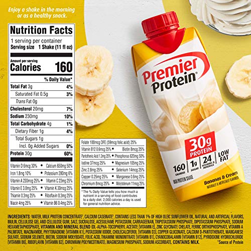Premier Protein 30g Shakes Bananas and Cream, 44 Fl Oz, Pack of 4 R70333