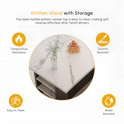 homary 72" Kitchen Island with Storage, White Dining Table with Seating & 3 Drawers H6352