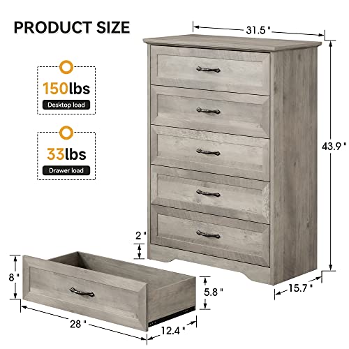 Grey Wood Dresser with 6 Drawers for Bedroom P8885
