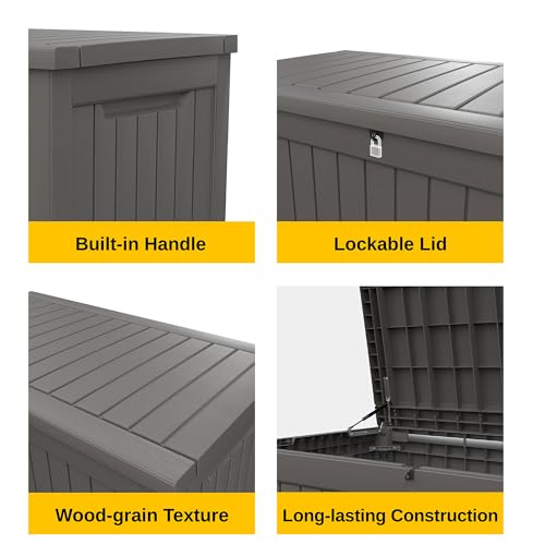 EAST OAK 60 Gallon Waterproof Outdoor Storage Box, Grey A4870