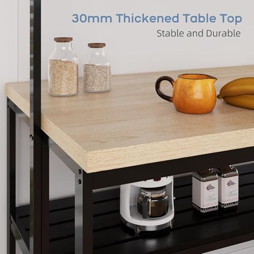Kitchen Island with Storage, Bakers Rack with Power Outlet, 3 Tier Microwave Stand, Coffee Bar Table I24443