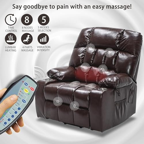 Lift Chair Recliner with Massage and Heat, Heavy Duty for Seniors, Brown V12888