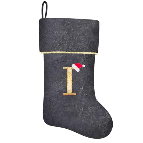 20 Inches Initial Monogram Blue Velvet Christmas Stocking with Gold Trim U394