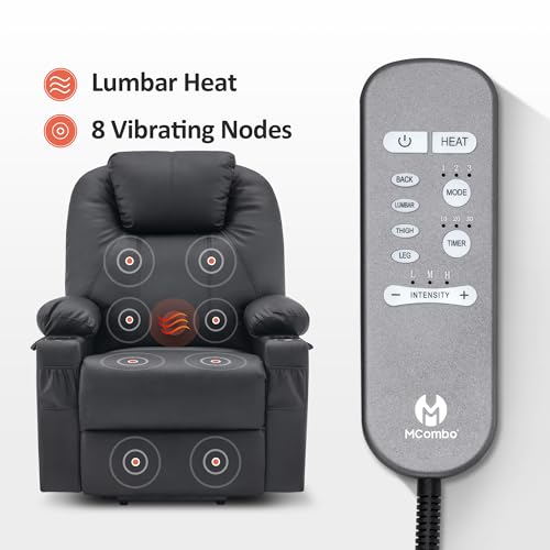 MCombo Power Lift Recliner Chair for Elderly with Heat and Massage, Faux Leather, Black V60394