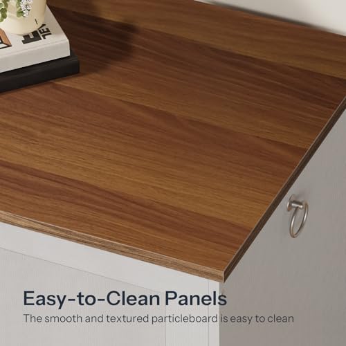 HOOBRO Storage Bench, 39.3" Retro Wooden Chest with Lift Top, White and Walnut C2921