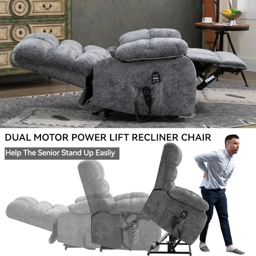 Oversized Lift Recliner Chair with Heat & Massage, Dual Motor, 350 LBS Capacity (Grey) B908754
