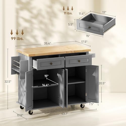 HOMCOM Kitchen Island on Wheels with Rubberwood Top, Navy Blue X7812