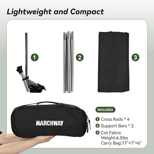 MARCHWAY Lightweight Folding Tent Camping Cot Bed with Lever Lock, Portable, 330Lbs (Black) R945221