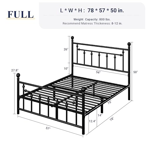 Allewie 14 Inch Full Size Metal Platform Bed Frame with Victorian Headboard, Black E84939