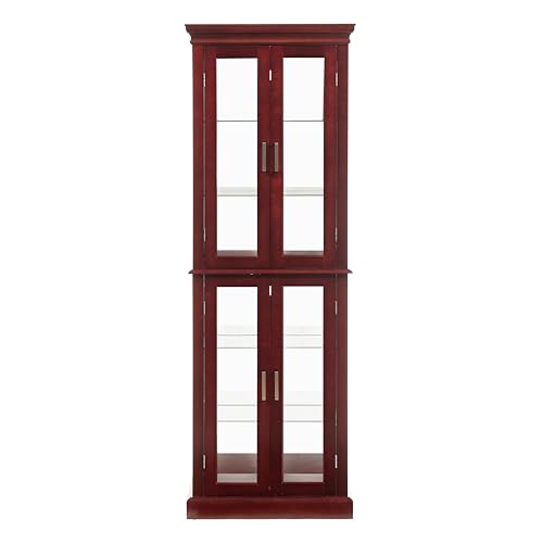 Lighted Glass Curio Cabinet with Adjustable Shelves & Mirrored Back G992993