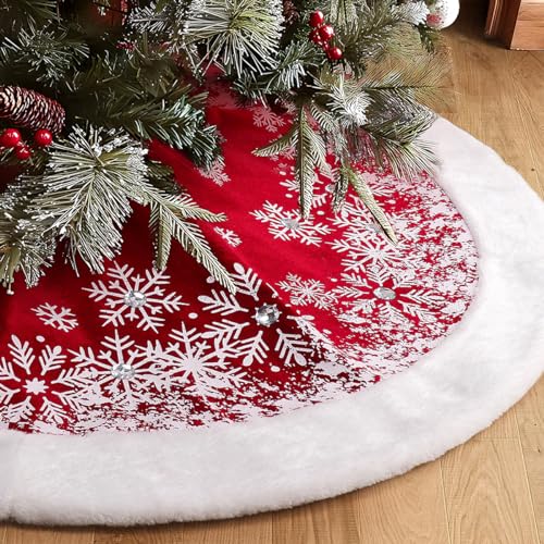 GMOEGEFT Christmas Tree Skirt 48 Inches Red Velvet K716366